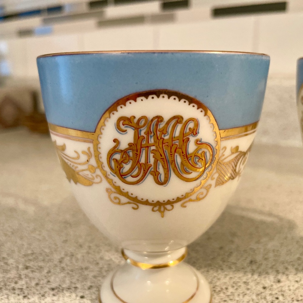 Antique Monogram Gold Leaf Tea Cups, Set of two